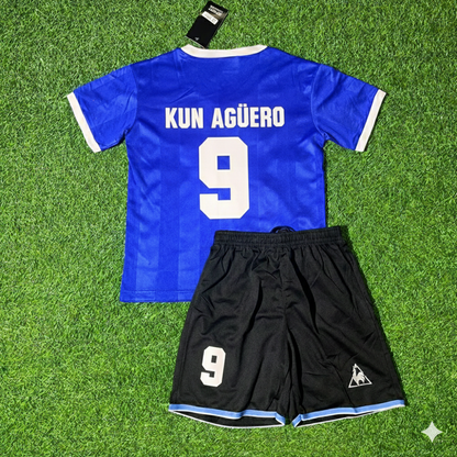 Sergio Kun Aguero 9- Argentina Blue Kids Retro Football Jersey Kit