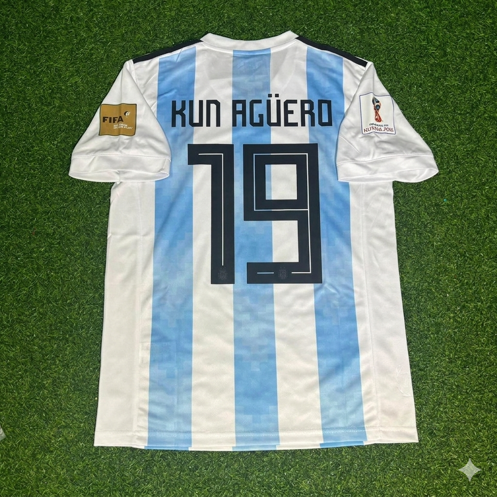 Sergio Kun Agüero #19 Argentina 2018 World Cup Home Retro Jersey