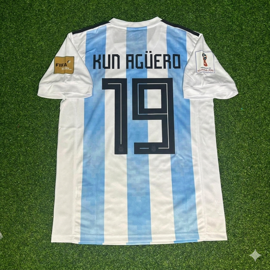 Sergio Kun Agüero #19 Argentina 2018 World Cup Home Retro Jersey