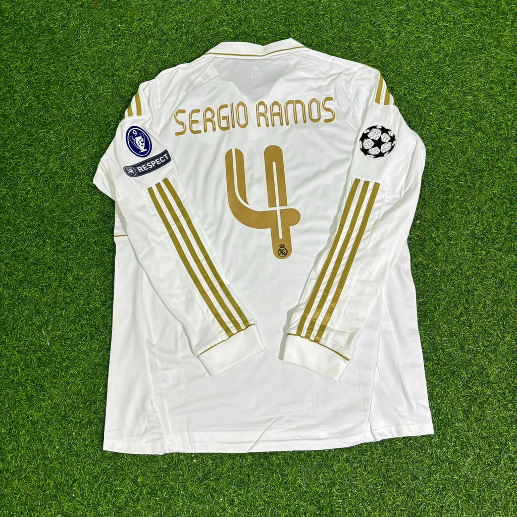 Sergio Ramos 4- Real Madrid 2011-2012 White Long Sleeve Jersey Soccer Shirt