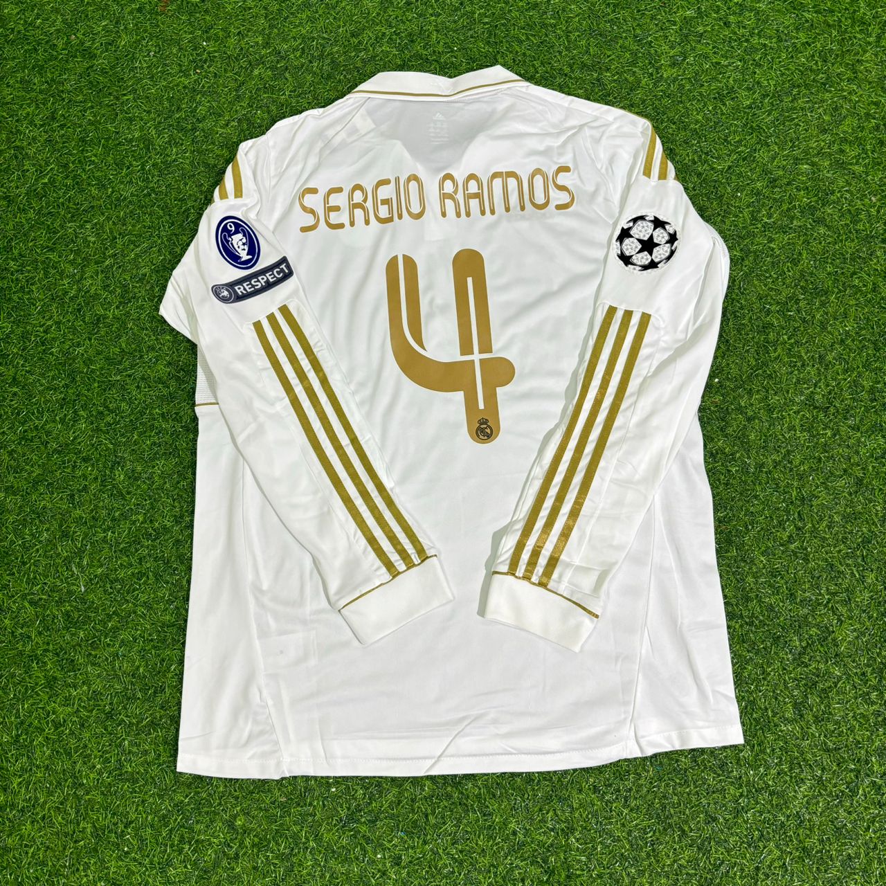 Sergio Ramos 4- Real Madrid 2011-2012 White Long Sleeve Jersey Soccer Shirt