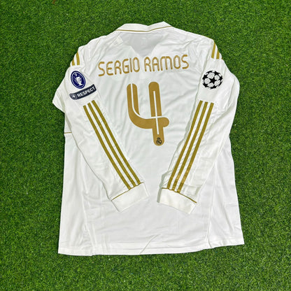 Sergio Ramos 4- Real Madrid 2011-2012 White Long Sleeve Jersey Soccer Shirt