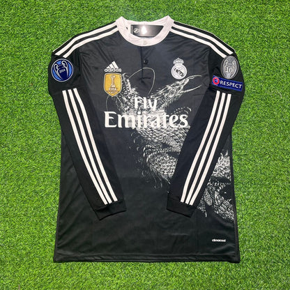 Sergio Ramos 4- Real Madrid 2015 Dragon Black Retro Long Sleeve Jersey Soccer Shirt Trikot