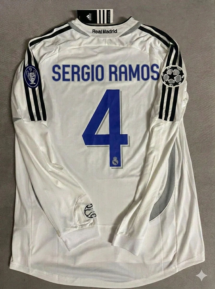 Sergio Ramos 4- Real Madrid 2006-2007 White Black Jersey Soccer Shirt