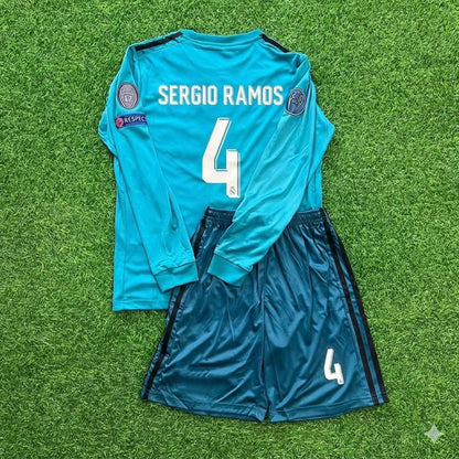 Sergio Ramos 4- Real Madrid 2017 /2018 Long Sleeve Kids Kit Jersey Soccer Shirt KinderTrikot
