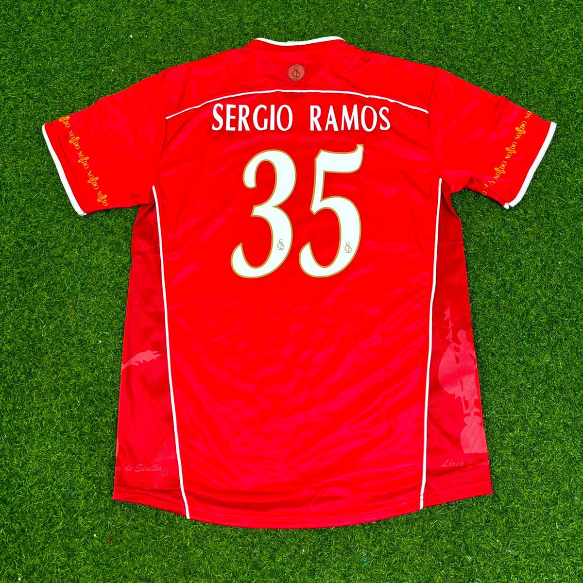 Sergio Ramos Sevilla 2003/2004 Rotes Heim-Retro-Fußballtrikot-Set