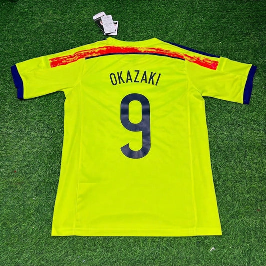 Maillot rétro jaune extérieur Shinji Okazaki Japon Coupe du Monde 2014