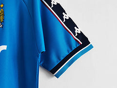 Manchester City 1998 Retro Trikot mit Brother-Sponsor, Blaues Retro-Trikot