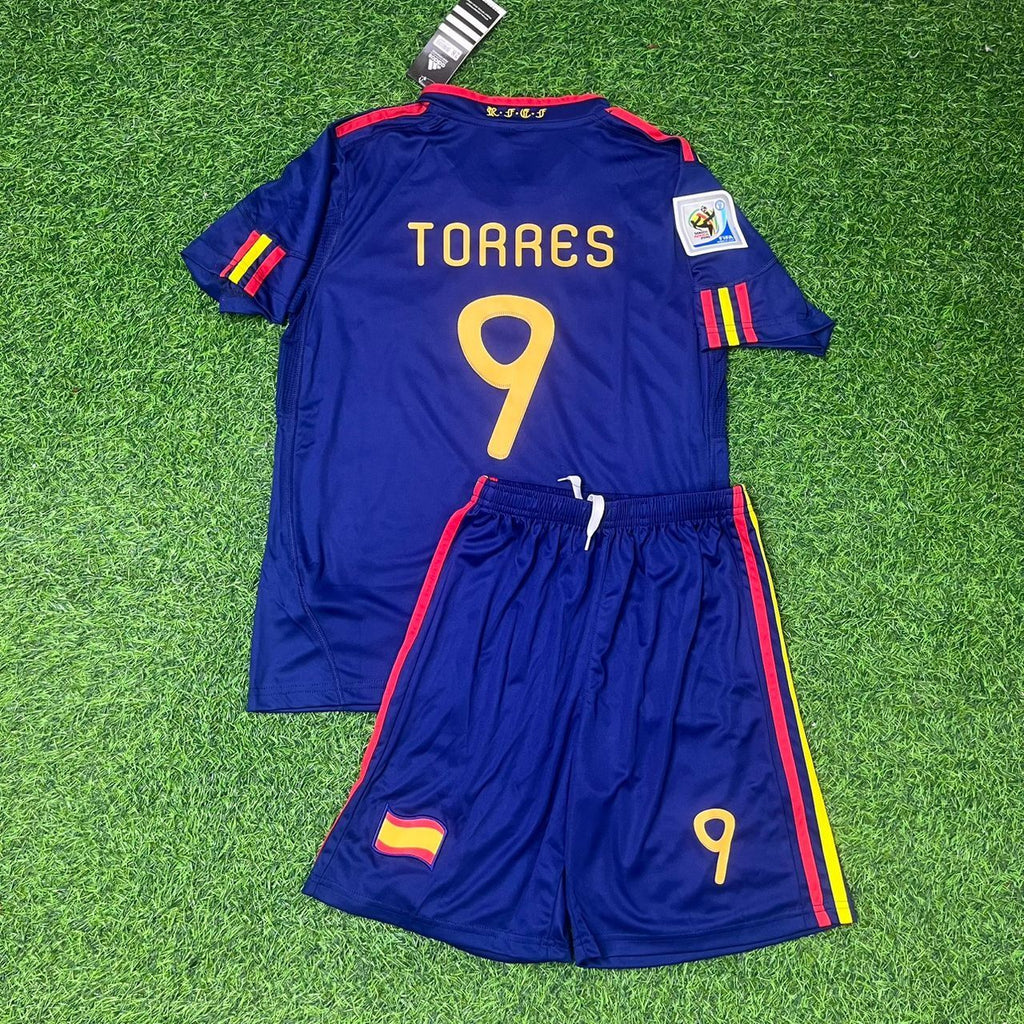 Spain 2010 World Cup Fernando Torres Retro Kids Football Jersey front view