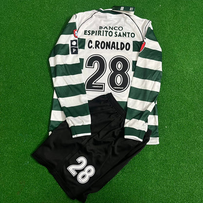 Cristiano Ronaldo Sporting Lisbon First Season Long Sleeve Retro Kids Jersey Soccer Shirt
