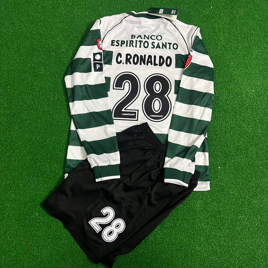 Cristiano Ronaldo Sporting Lisbon First Season Long Sleeve Retro Kids Jersey Soccer Shirt