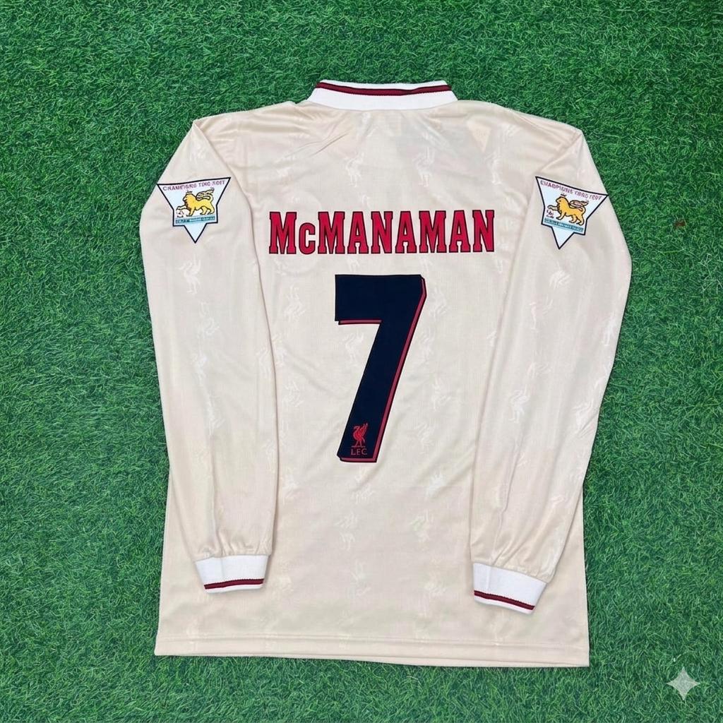 Maillot Rétro Extérieur Blanc Manches Longues Steve McManaman Liverpool 1996 1997