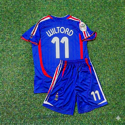 Sylvain Wiltord #11 France 2006 World Cup Kids Blue Retro Football Jersey Kit