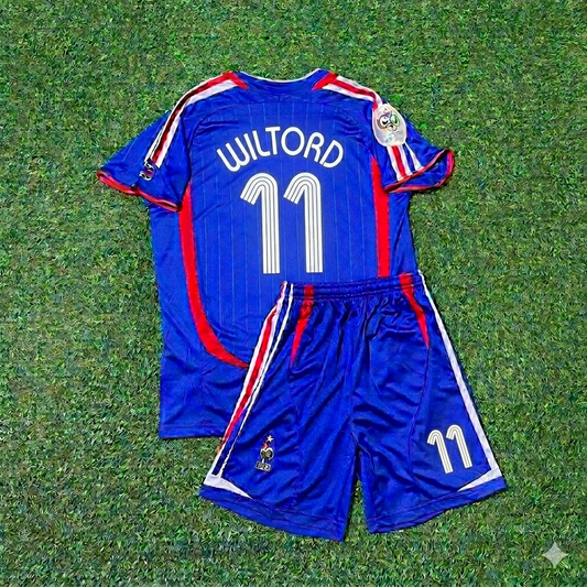 Sylvain Wiltord #11 France 2006 World Cup Kids Blue Retro Football Jersey Kit