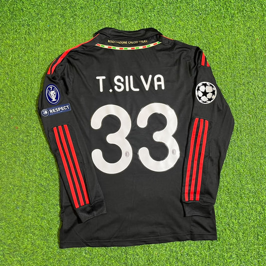 Thiago Silva AC Milan 2011/12 Rot-schwarzes Retro-Fußballtrikot-Set
