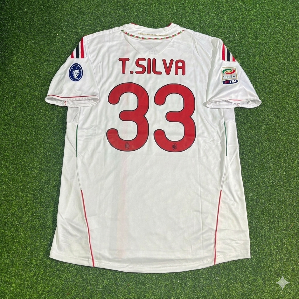 Camiseta de fútbol retro Thiago Silva #33 Milan 2011-2012 visitante blanca