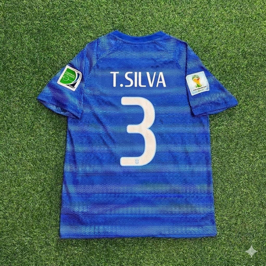 Thiago Silva 3- 2014 World Cup Retro Blue Jersey Trikot