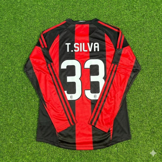 Maillot de football rétro domicile à manches longues Thiago Silva AC Milan 2010-2011