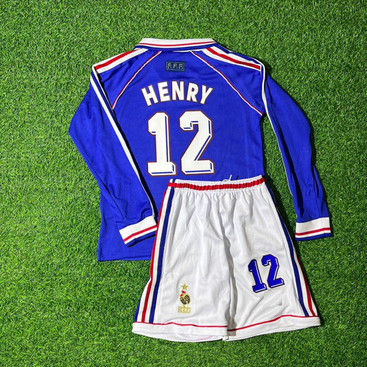 Thierry Henry Frankreich 1998 WM Langarm Kinder Retro-Fußballtrikot-Set