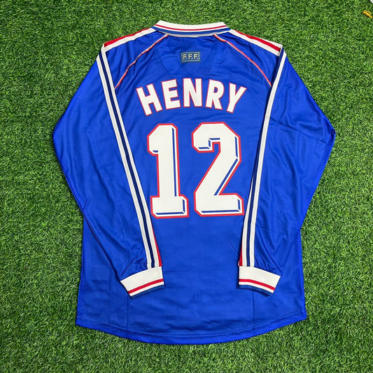 Thierry Henry Frankreich WM 1998 Retro Langarm Fußballtrikot Maillot Trikot Fußballshirt