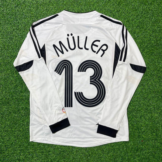 Thomas Müller Deutschland WM Langarm Weiß Retro Fußball Trikot