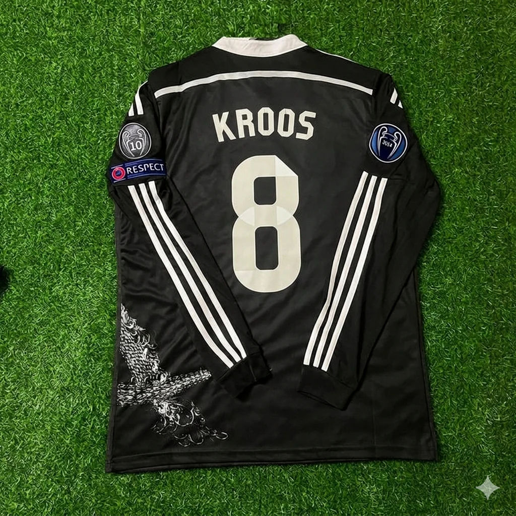 Toni Kroos 8- Real Madrid 2015 Dragon Black Retro Jersey Soccer Shirt Trikot