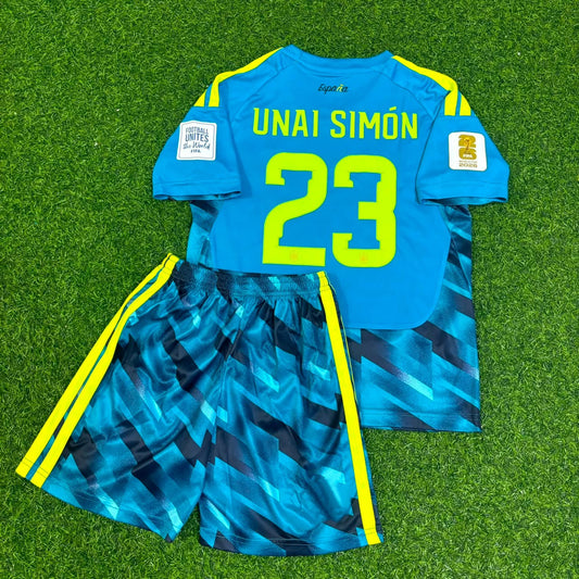 Camiseta de fútbol especial azul para niños de portero de España Unai Simón para el Mundial 2026