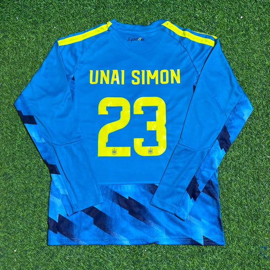 Maillot de football spécial bleu à manches longues du gardien espagnol Unai Simón pour la Coupe du monde 2026