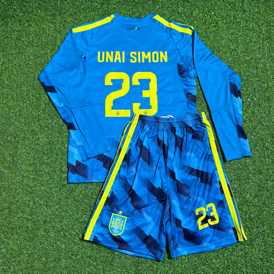 Maillot de football spécial bleu à manches longues pour enfant, gardien de l’Espagne Unai Simón, Coupe du monde 2026