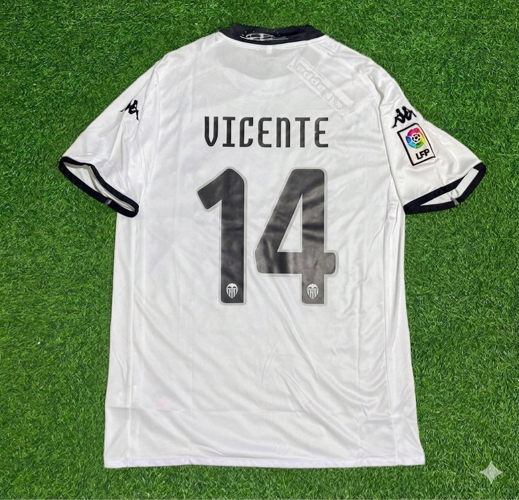 Camiseta de fútbol retro blanca Vicente Rodríguez #14 Valencia