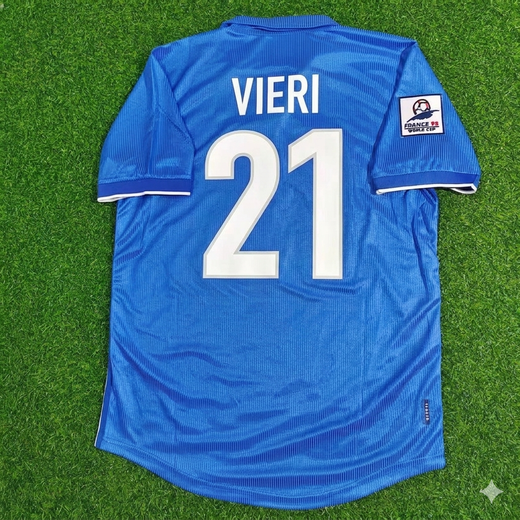 Christian Vieri Italy 1998 World Cup Home Blue Retro Football Jersey