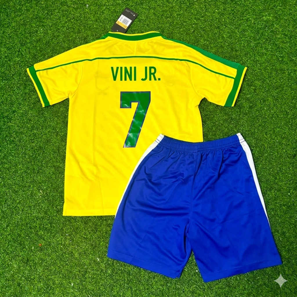 Vinicius Júnior #7 Brasil Equipación Retro de Fútbol para Niños Camiseta Uniforme Infantil Camiseta de Fútbol