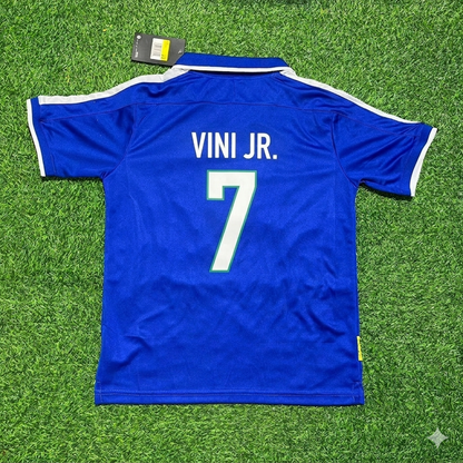 Maillot de football rétro Vinicius Junior Brésil bleu