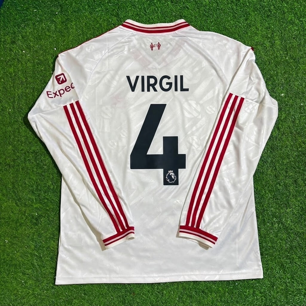 Virgil Van Dijk #4 Liverpool 2027 Nouvelle saison Maillot de football extérieur blanc à manches longues