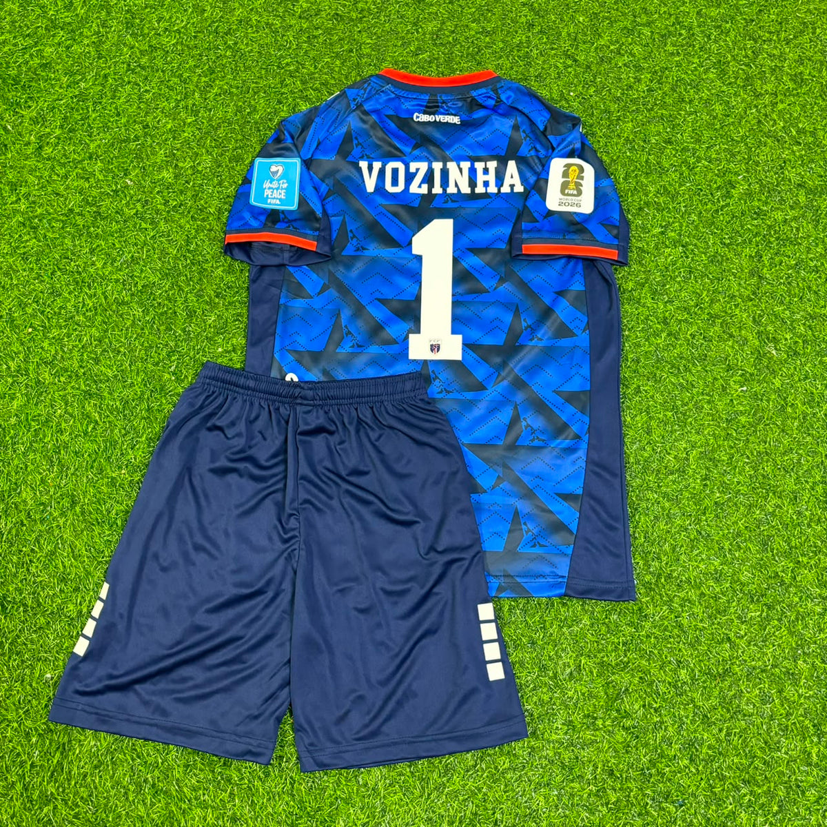 Vozinha Kap Verde 2026 Kinder-Fußballtrikot, Blau