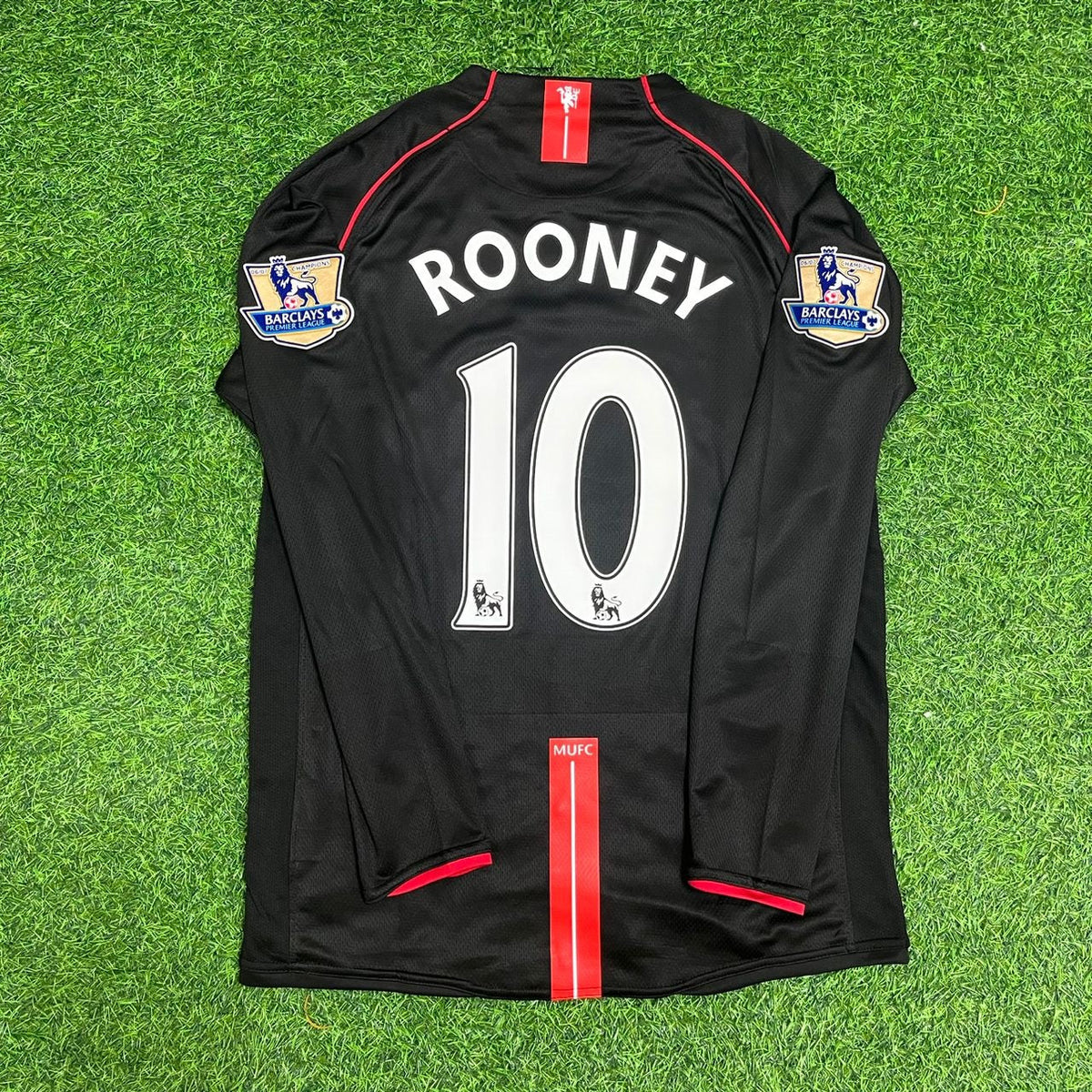 Conjunto de camiseta de fútbol retro negra del Manchester United 2007-2008 de Wayne Rooney