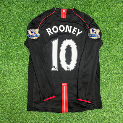 Conjunto de camiseta de fútbol retro negra del Manchester United 2007-2008 de Wayne Rooney