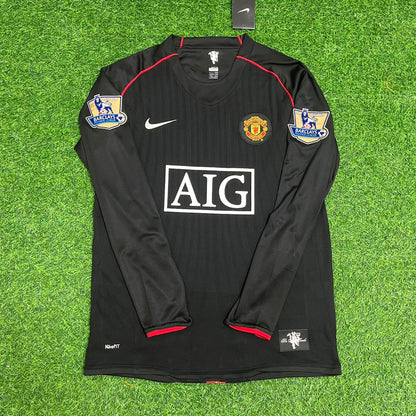 Conjunto de camiseta de fútbol retro negra del Manchester United 2007-2008 de Wayne Rooney