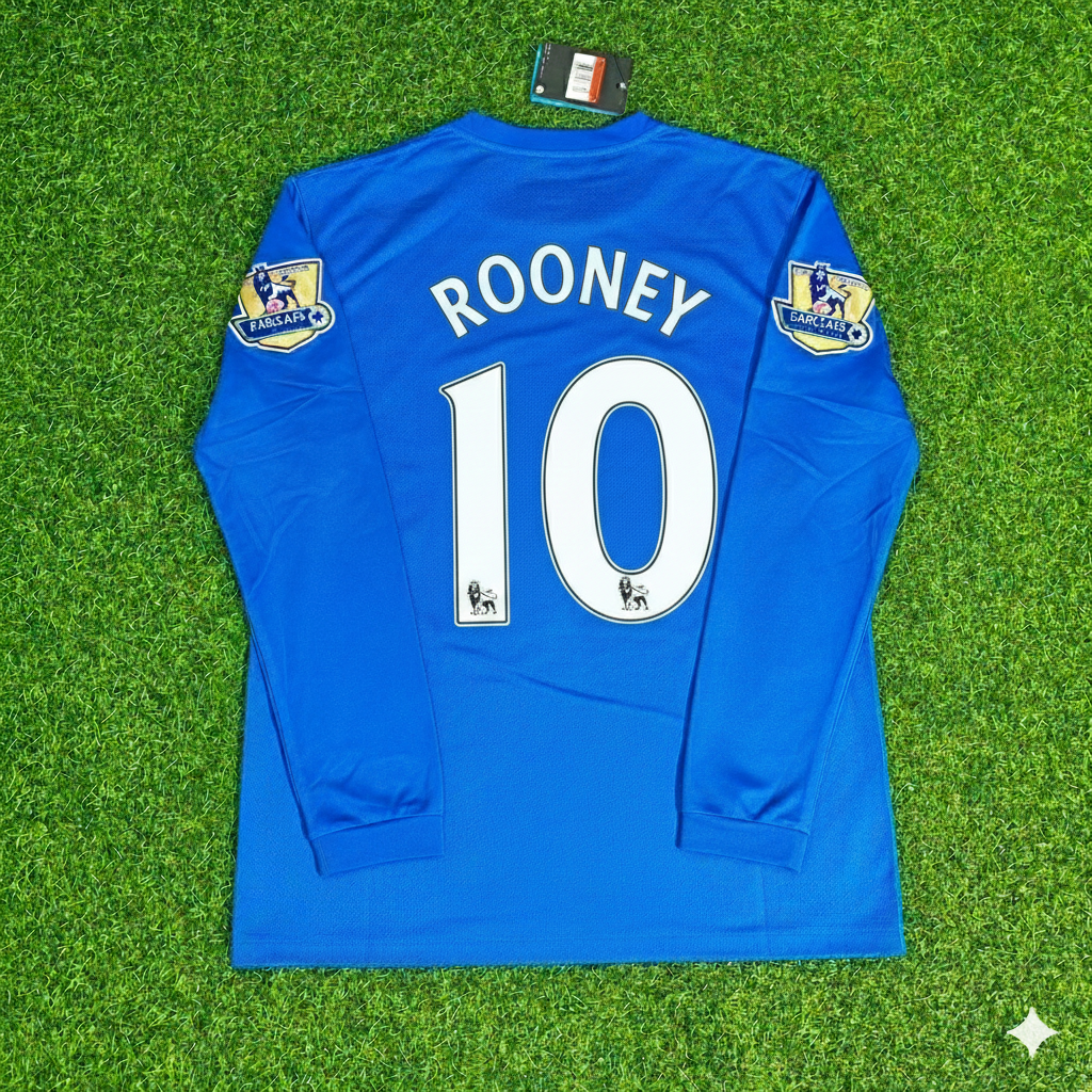 Wayne Rooney Manchester United 2008 Blaues EPL-Patch Retro Langarm-Fußballtrikot