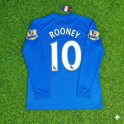 Wayne Rooney Manchester United 2008 Blaues EPL-Patch Retro Langarm-Fußballtrikot