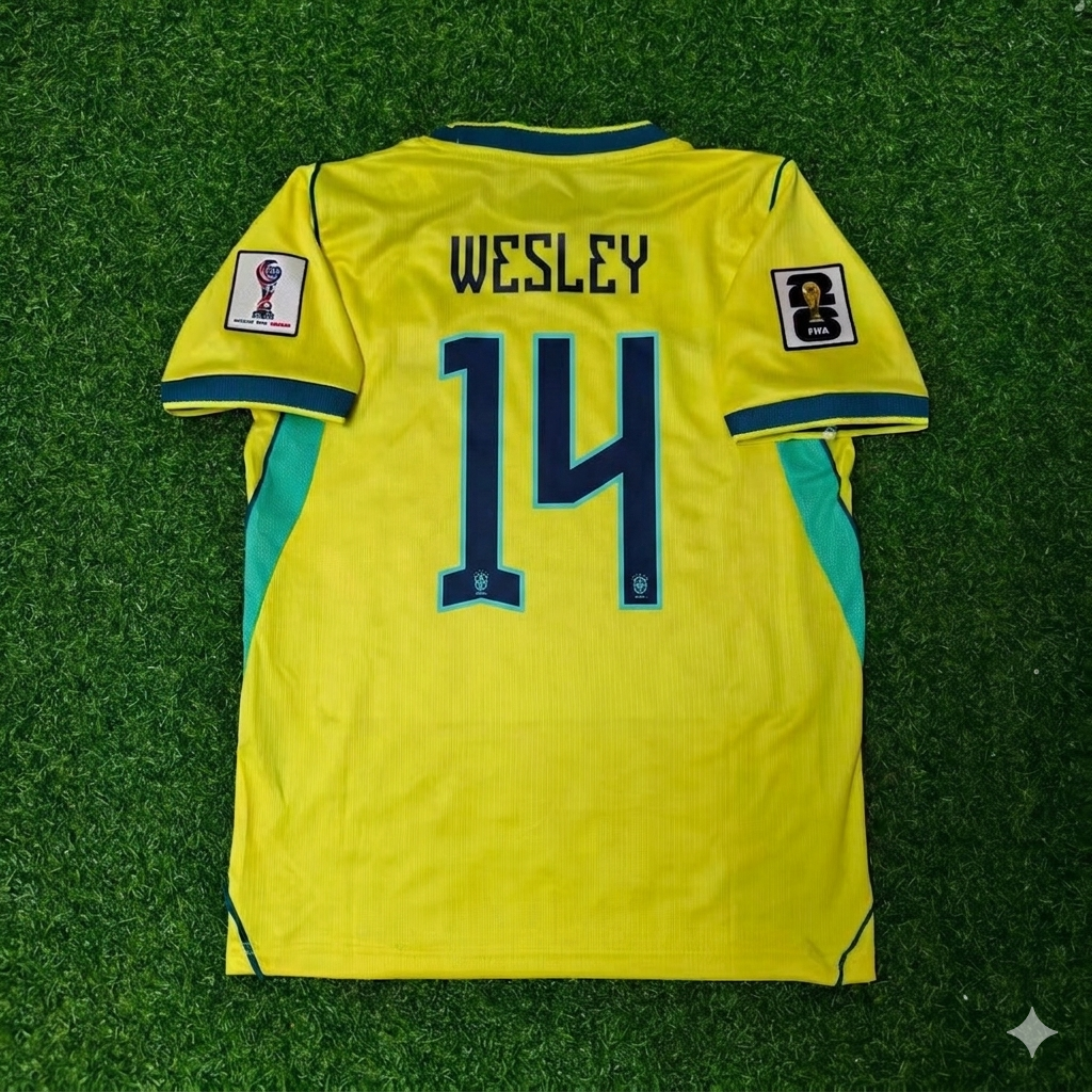 Wesley #14 Brazil 2026 World Cup Yellow Home Football Jersey