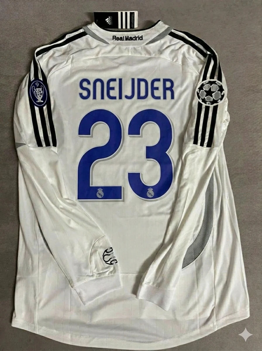 Wesley Sneijder 23- Real Madrid 2006-2007 White Black Jersey Soccer Shirt