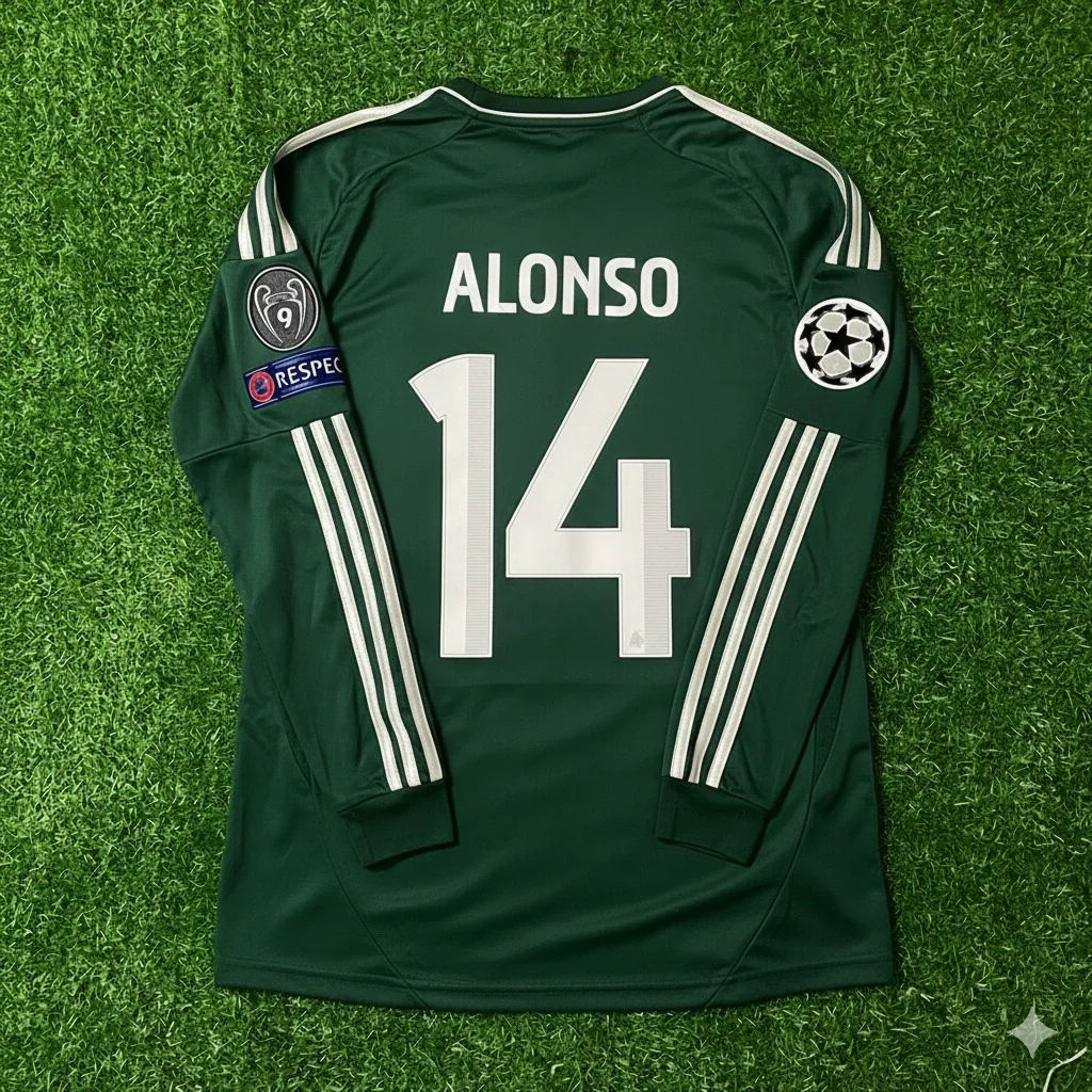Xabi Alonso 14- Real Madrid 2012-2013 Champions League Green Long Sleeve Jersey Soccer Shirt