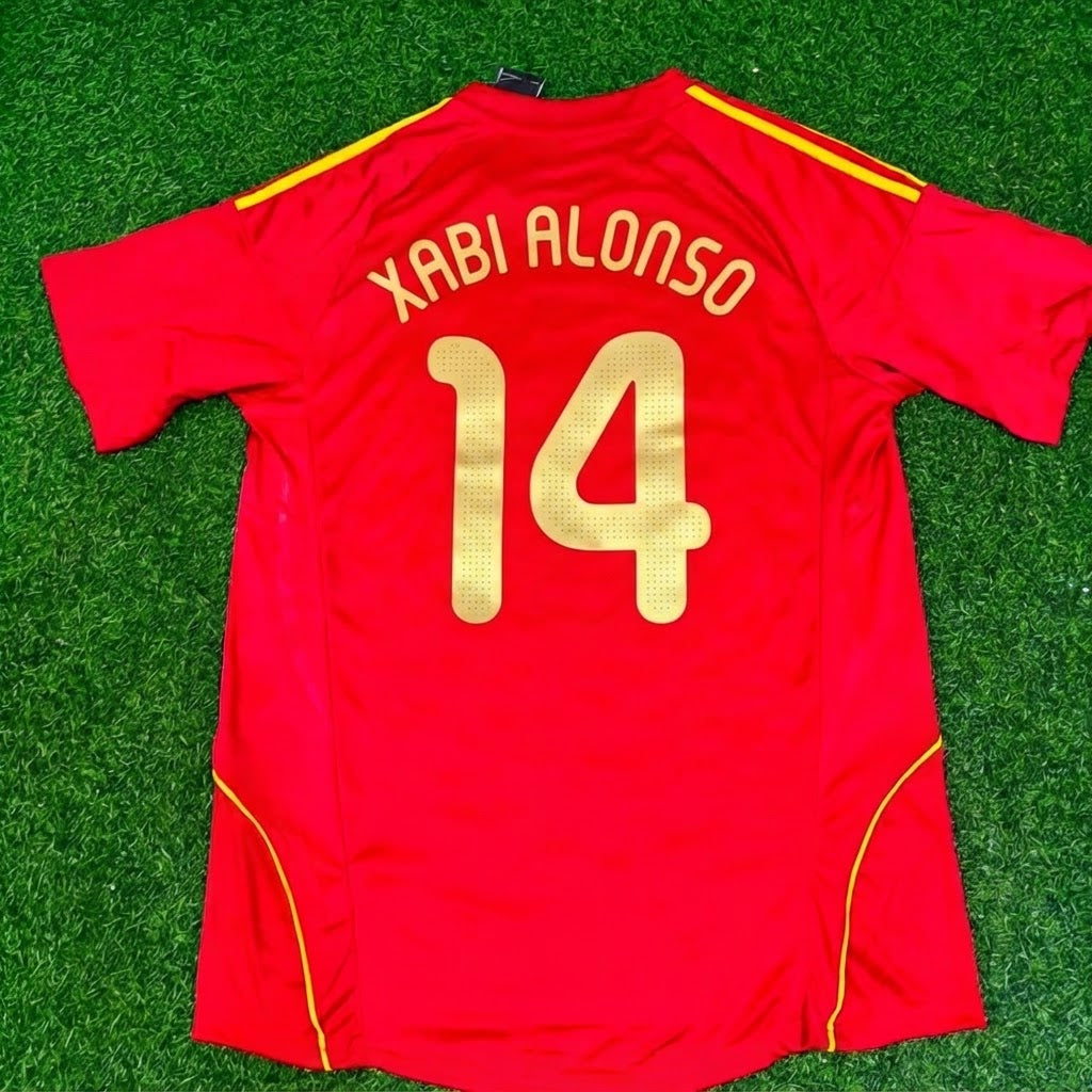 Camiseta de fútbol retro roja de local de España EURO 2008 Xabi Alonso #14