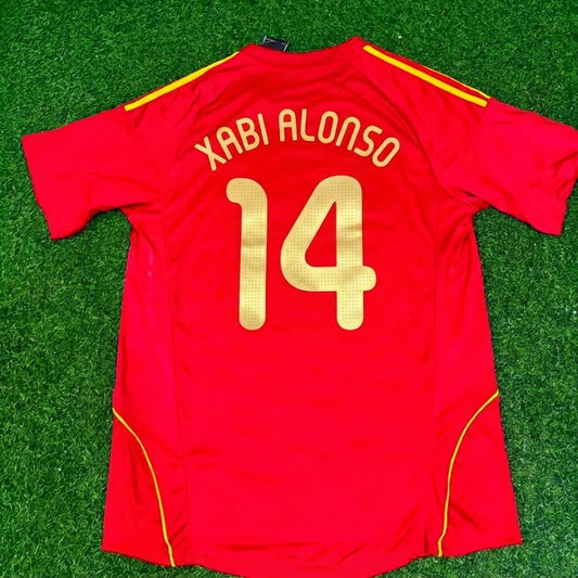 Camiseta de fútbol retro roja de local de España EURO 2008 Xabi Alonso #14