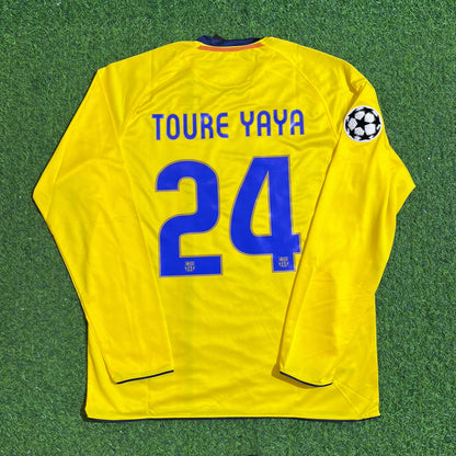 Camiseta de fútbol retro amarilla de visitante del FC Barcelona temporada 08/09 de Yaya Touré