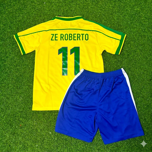 Zé Roberto #11 Brazil 2002 World Cup Retro Kids Soccer Kit Jersey Kinder Trikot Maillot Enfant Soccer Shirt