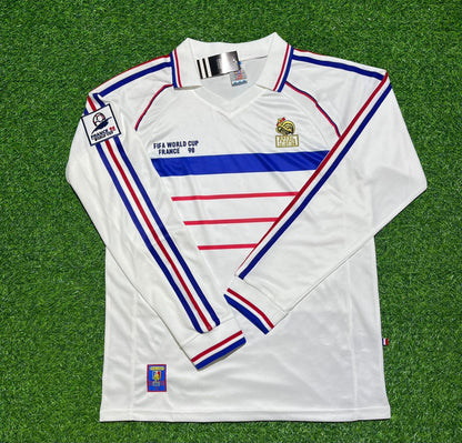 Frankreich 1998 WM Auswärtstrikot Weiß Langarm Retro-Trikot