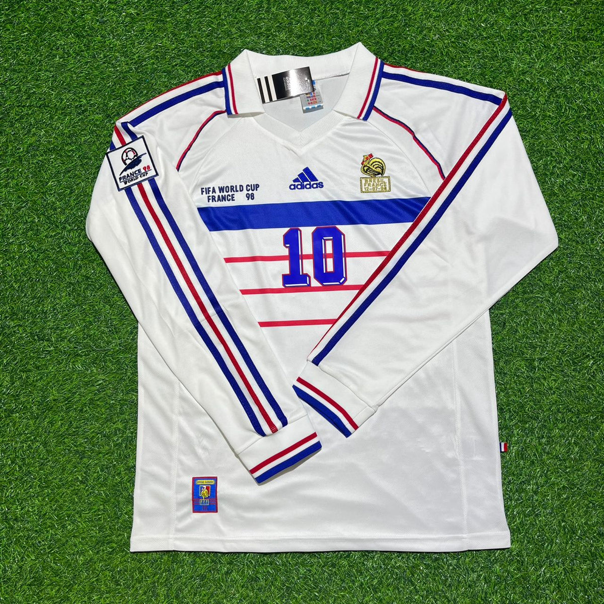 Zinedine Zidane #10 France 1998 World Cup White Away Long Sleeve Retro Jersey
