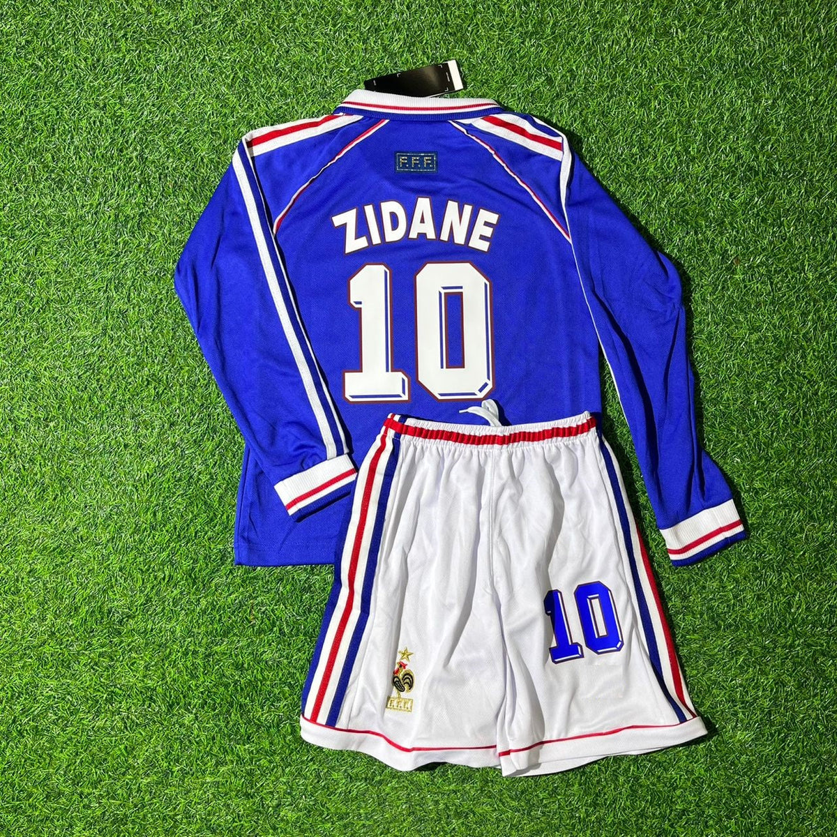 Zinedine Zidane France 1998 World Cup Retro Long Sleeve Kids Football Jersey Kit
